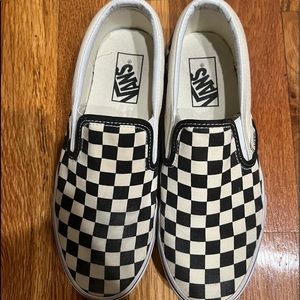 Checkered vans, gently worn, black and white